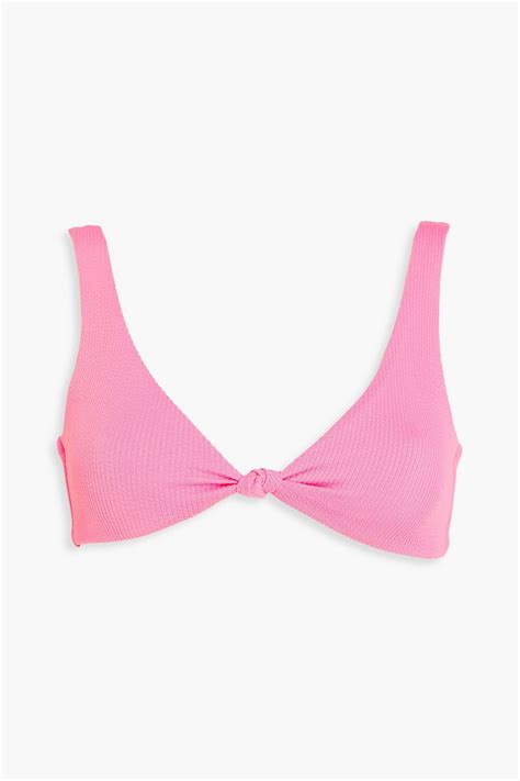 MELISSA ODABASH Ibiza Knotted Stretch Seersucker Bikini Top THE OUTNET