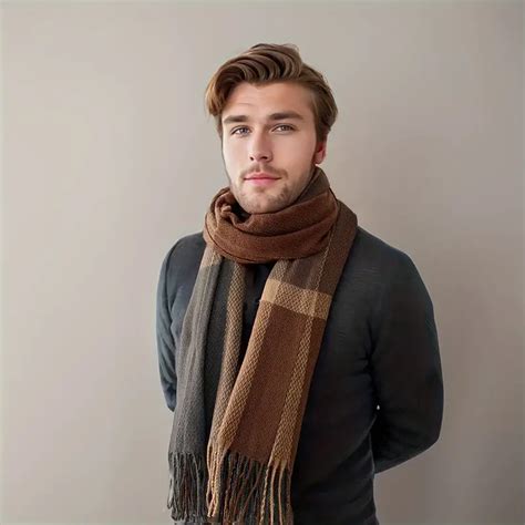 1pc Soft Warm Cashmere Feel Thick Stripes Men Scarf With Long Tassels