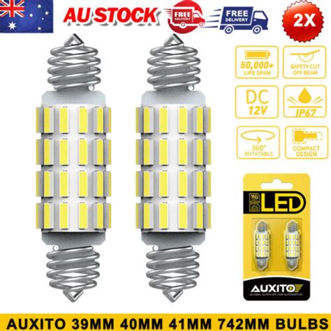 Pair V Mm Mm Mm Led Festoon Interior Car Light Bulb Globe White