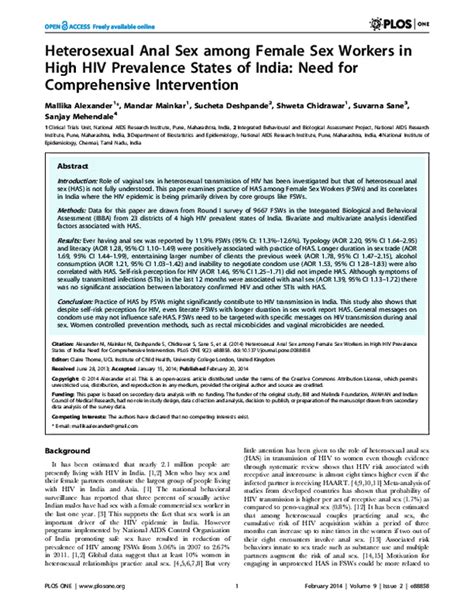 Pdf Significant Prevalence Of Heterosexual Anal Sex Among Fsws In