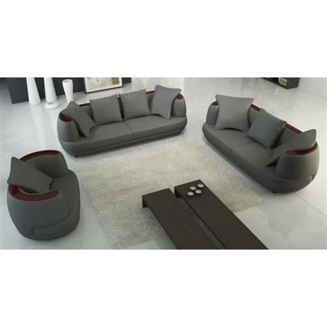 ENSEMBLE CANAPÉ 3 2 1 PLACES EN CUIR GRIS RYGA Cdiscount Maison