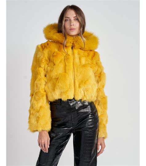 Fox Fur Bomber Jacket in Yellow| Fursource.com