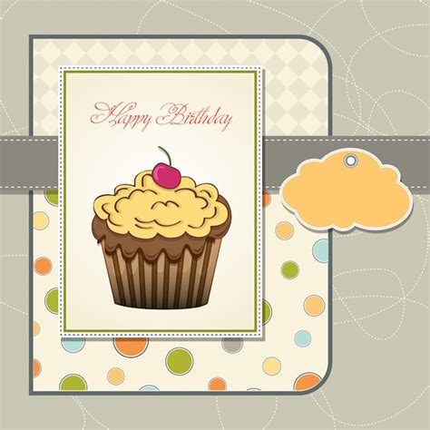 Carte De Joyeux Anniversaire Avec Cupcake Vecteur Premium