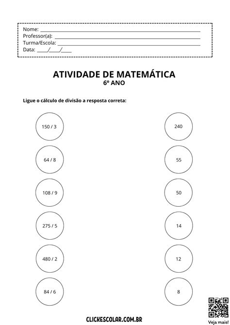 Atividades De Matematica 6 Ano Multiplicação E Divisão