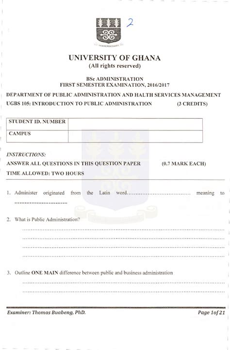 Ugbs 105 Introduction To Public Administration University Of Ghana All Rights Reserved Bsc