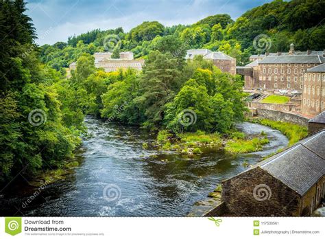 Scotland New Lanark Village View From Hills Stock Photography