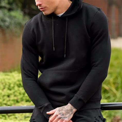 Your Favorite Mens Plain Black Pullover Fitted Hoodie Buy Plain