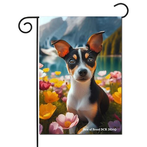 Rat Terrier Flag Spring Flowers Garden