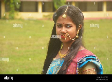 Close Up Of An Indian Bengali Teenage Girl With Long Dark Hairs Wearing