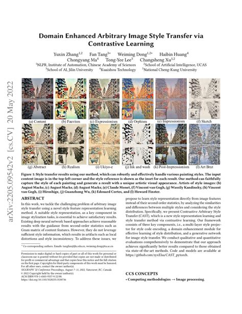 Domain Enhanced Arbitrary Image Style Transfer Via Contrastive Learning Deepai