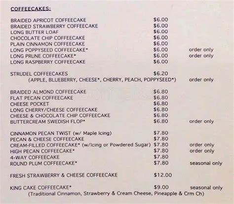 Menu At Webers Bakery Chicago