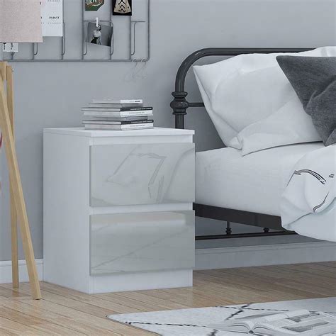 Stora Modern 2 Drawer Bedside Cabinet Gloss Grey And Matt White Iqgb Uk