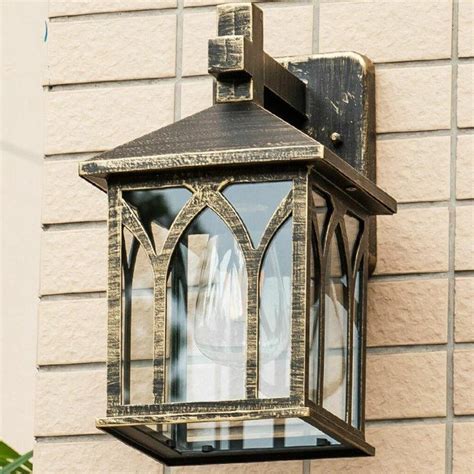 Square Glass Lantern Wall Sconce Light Vintage Outdoor Waterproof Rustproof Wall Lamp Outside