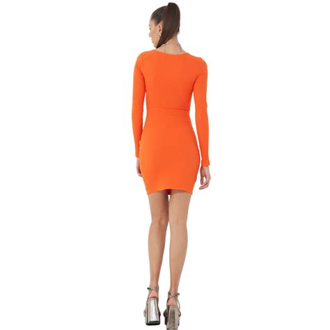 Vestido Canelado Colcci Manga Longa Com Cutout Laranja Saoko Estilo