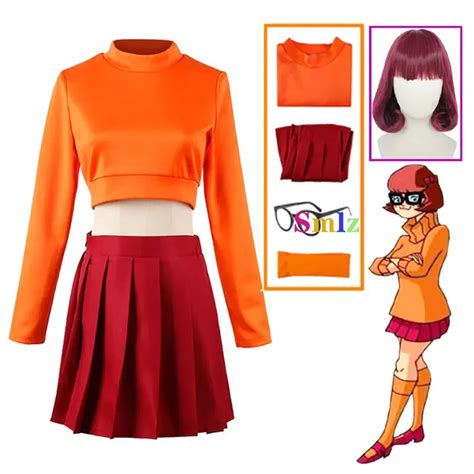 Anime Velma Cosplay Costume Uniform Crop Top Skirt Outfits Halloween Velma Dinkley Costume For