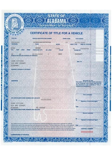 Alabama Certificate Of Title Of A Vehicle Car Title Template In PSD