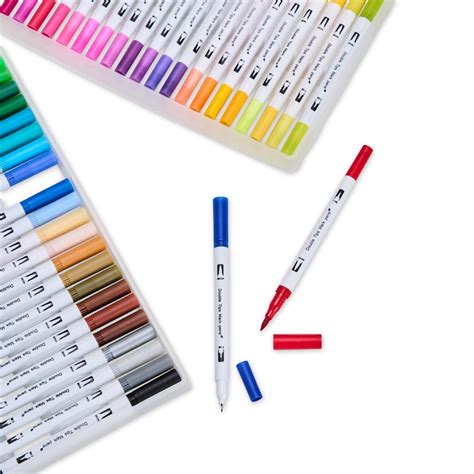 Canetinhas De Ponta Dupla - Kit Canetinhas Ponta Dupla Com 48 Cores Personalizado | Omega Brindes