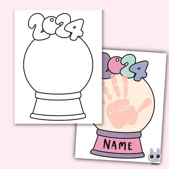 New Year 2024 Handprint Name Craft Activities Snow Globe Printable Template