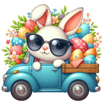 Cute Easter Bunny With Sunglasses Looking Out Of A Car Easter Bunny