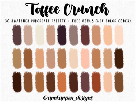 Toffee Crunch Procreate Palette 30 Hex Color Codes Instant Digital