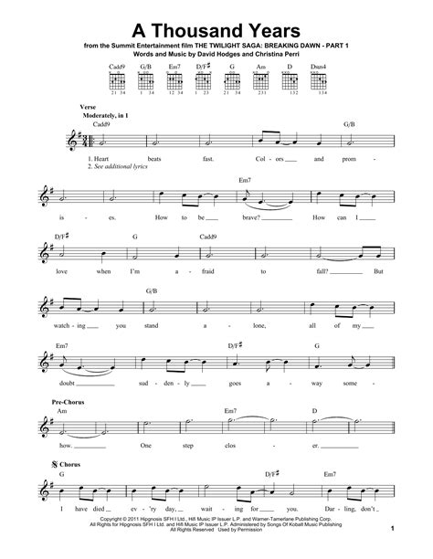 A Thousand Years By Christina Perri Sheet Music For Easy Guitar At Sheet Music Direct