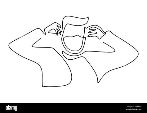 Continuous Line Drawing Of Young Man Wearing Surgical Mask To Protect Disease Flu Air