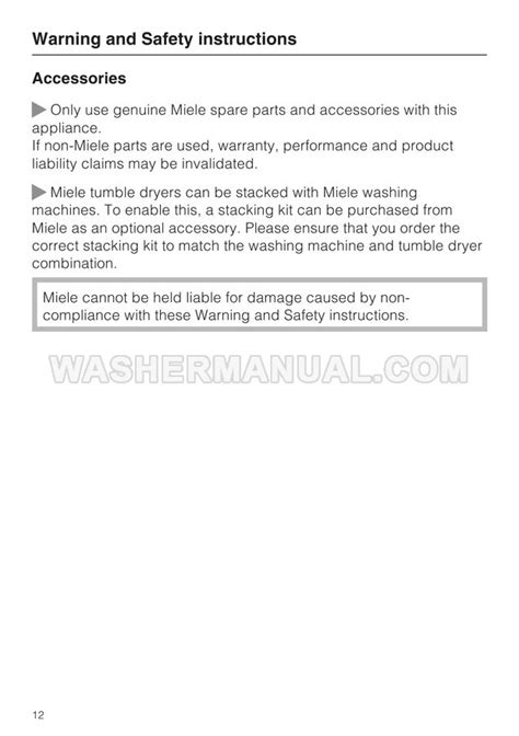 Miele W 5741 Front Load Washing Machine Operating Instructions