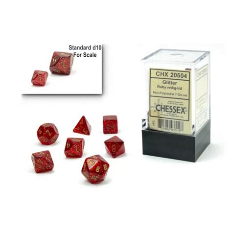 Ruby Red With Gold Glitter Mini Polyhedral 7 Die Set Chessex Chx20504