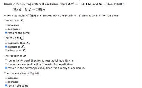 Solved Consider The Following System At Equilibrium Where Chegg