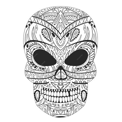 Premium Vector Ornate Skull Style Mexican Zentangl Doodle Print