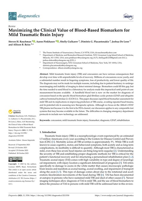 PDF Maximizing The Clinical Value Of Blood Based Biomarkers For Mild