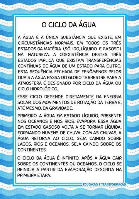 Texto De 20 Linhas Sobre A Água - Blog Educação e Transformação: 👍Livrinho: O Ciclo da Água | Ciclo da ...