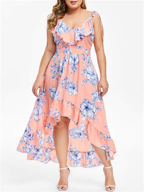 23 Off 2021 Plus Size High Low Ruffle Maxi Floral Dress In Pink Dresslily