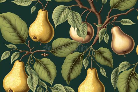 Fruit Pattern Seamless Pattern Of Pears And Leaves Digital