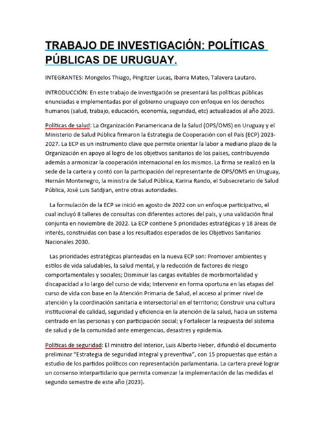 Politicas Publicas De Uruguay 2023 Pdf Ministerio Departamento De Gobierno Educación