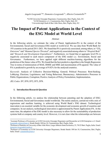 Pdf The Impact Of Patent Applications In The Context Of The Esg Model