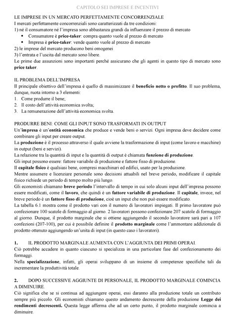 Economia Politica 6 Riassunto Del Capitolo 6 Le Imprese In Un