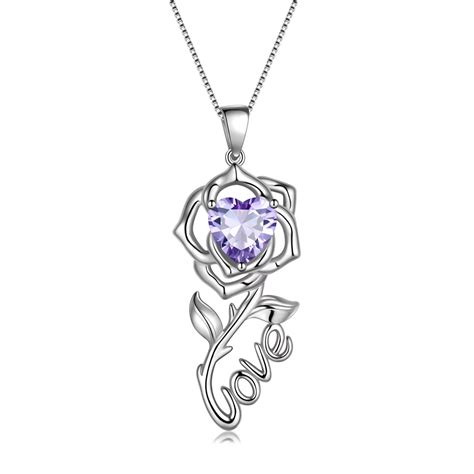 Beautlace Rose Love Neckalce925 Sterling Silver Birthstone Pendant
