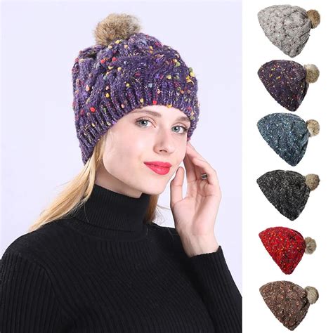 Cable Knitted Bobble Hat Plain Mens Womens Beanie Warm Winter Pom Cap