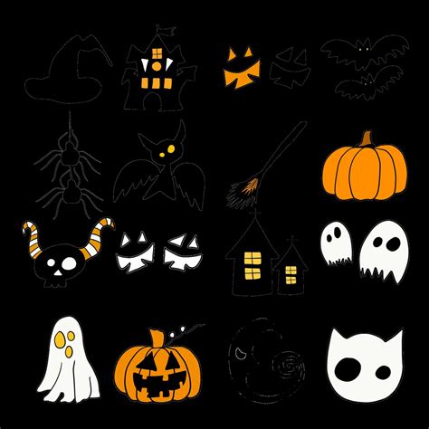 Halloween Doodles Clipart Digital Hand Drawn Sketched Skulls Etsy