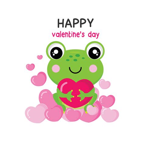 Valentines Day Greeting Cardcute Frog Holding Pink Hearts 5310016 Vector Art At Vecteezy