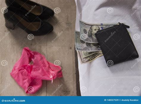 Love For Money Is Prostitution Crumpled Bed Underwear And Money As