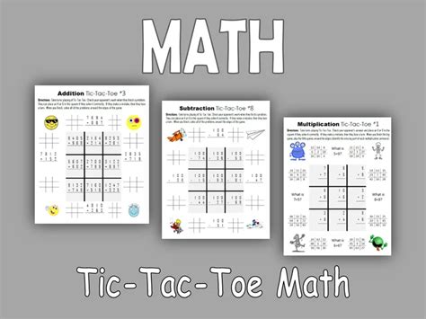 Math Tic Tac Toe Printable Worksheets Instant Digital Etsy Math