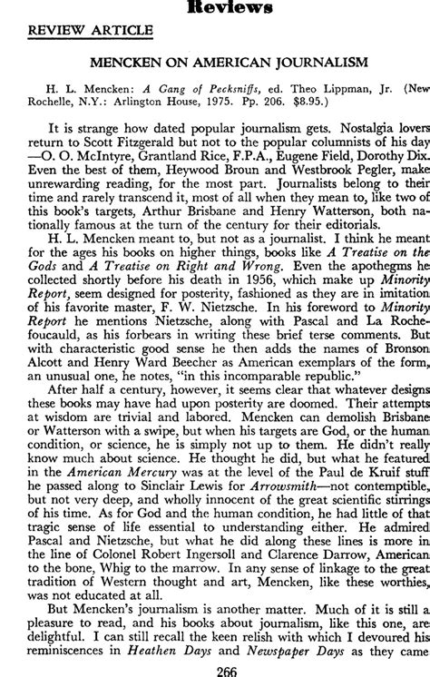 Mencken on American Journalism - H. L. Mencken: A Gang of Pecksniffs ...
