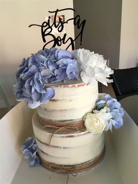 Naked Cake Hydrangea Baby Shower Cakes Baby Boy Shower Beautiful