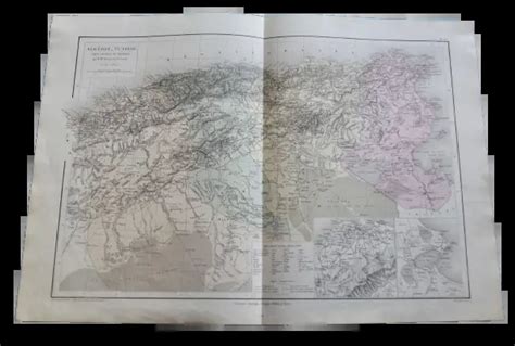 ANCIENNE CARTE DE Géographie 1884 Algérie et Tunisie Alger Sahara