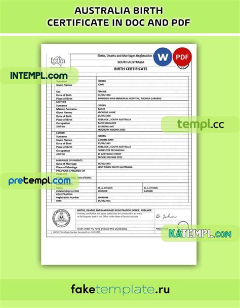 Australia Australian Capital Territory Birth Certificate Pdf And Word