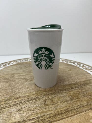 STARBUCKS Double Wall Ceramic Tumbler 10 Oz Coffee Mug White Mermaid W