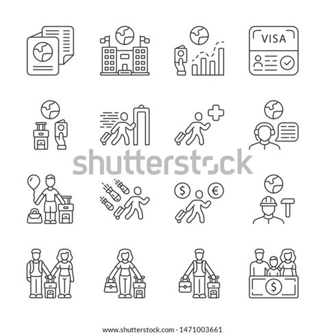 Immigration Linear Icons Set Travel Abroad Stock Vector Royalty Free