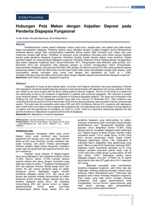 Pdf Hubungan Pola Makan Dengan Kejadian Depresi Pada Penderita